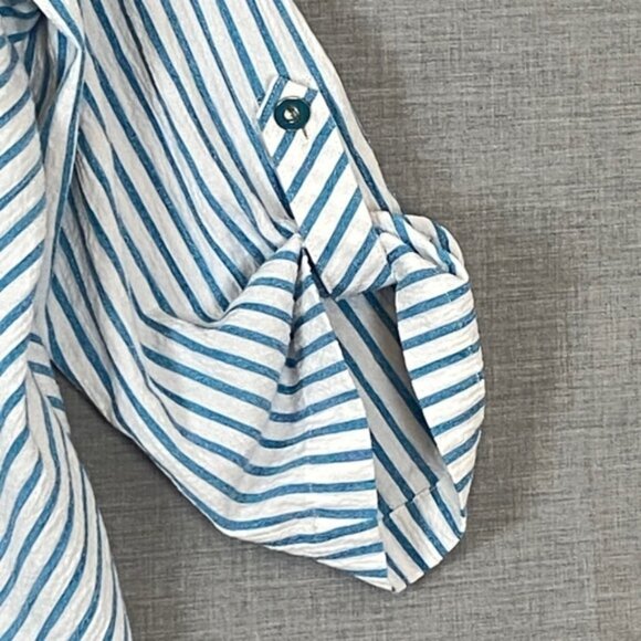 Drapers & Damon Top Womens 2X Button Up Roll Tab Sleeves Striped Blue Textured - Picture 8 of 8